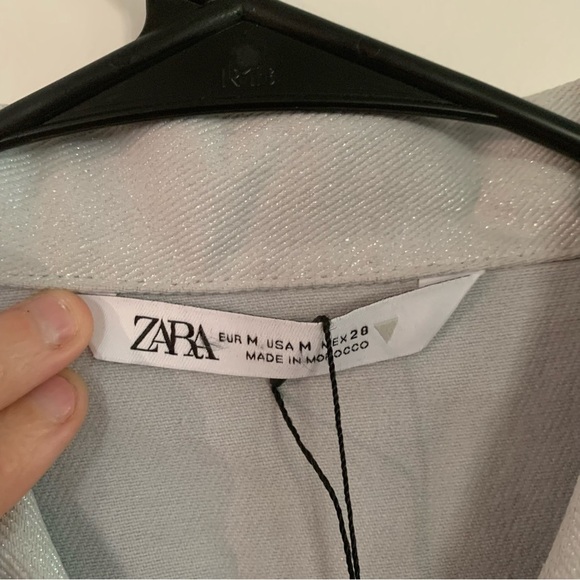 Zara Shimmery Metallic Gray Denim Jumpsuit Romper Size Medium - Picture 4 of 14